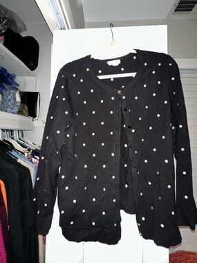 Charter Club Black Cardigan with White Polka Dots
